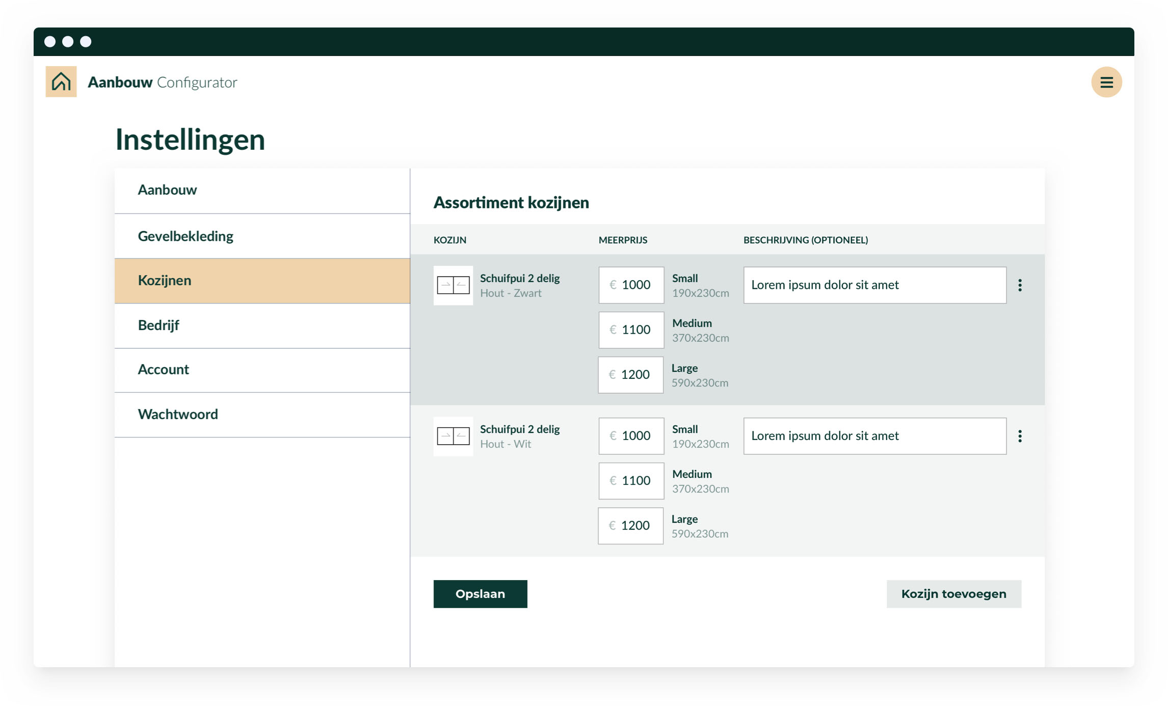 Aanbouw Configurator Backoffice